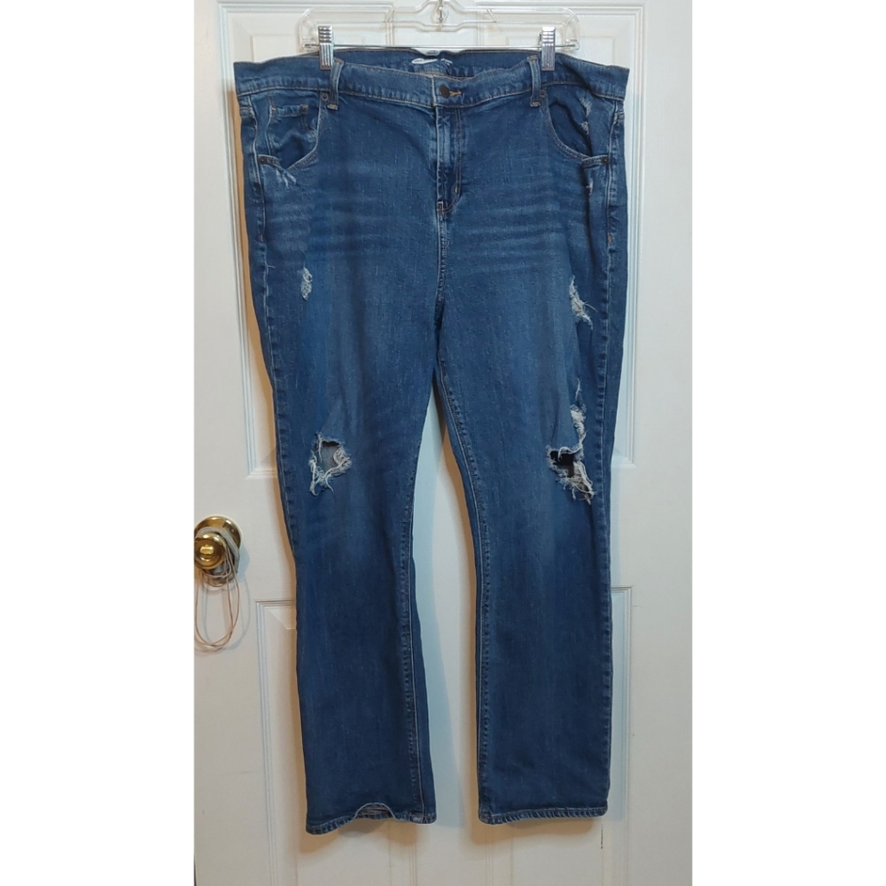 Old Navy Dark Acid Wash Distressed Mid Rise Boyfriend Jeans Stretch Size 18